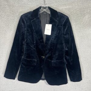 Theory Riding Blazer Womens 2 Baltic Blue Stretch Velvet One Button M10047107